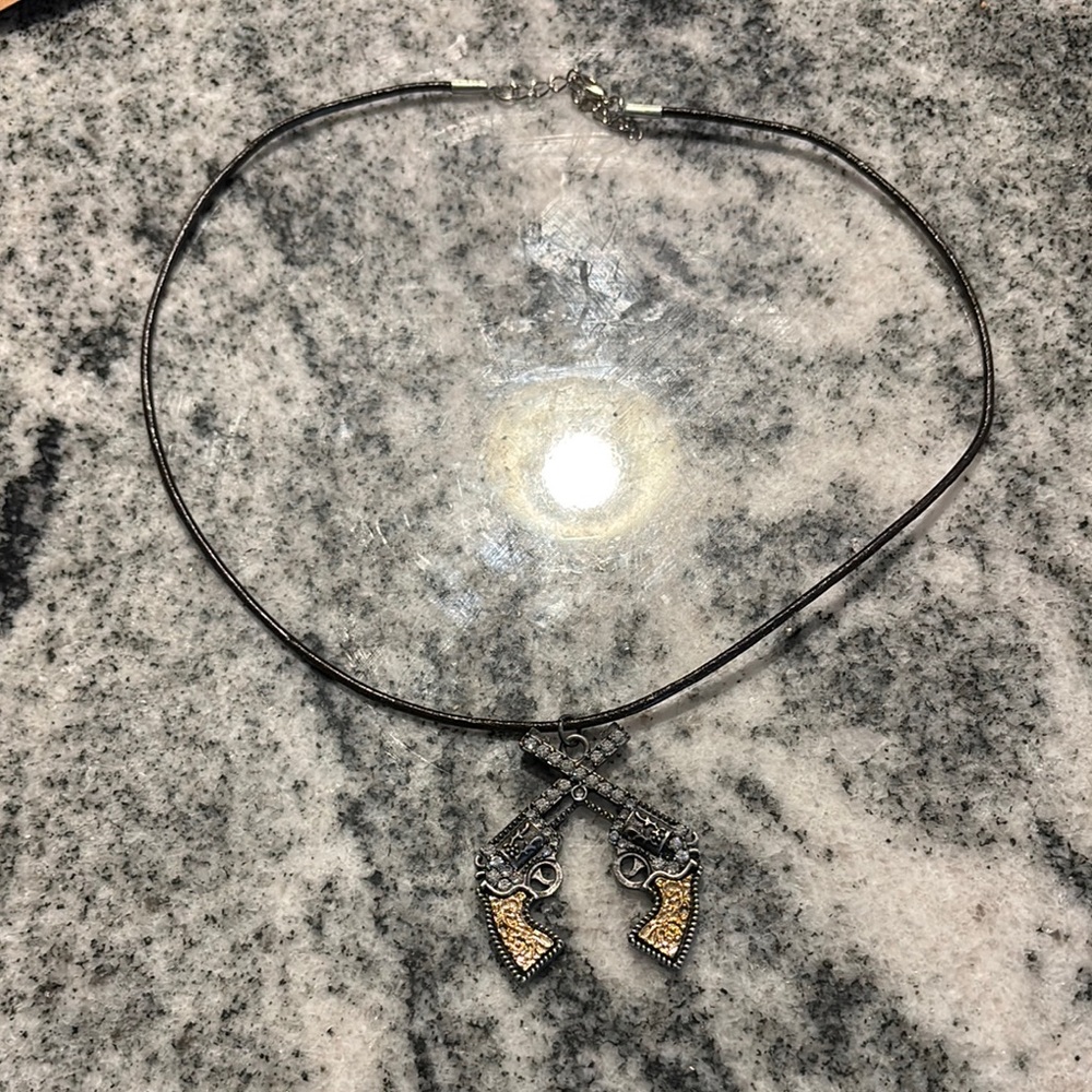 Silver and Gold Pistol Pendant Necklace